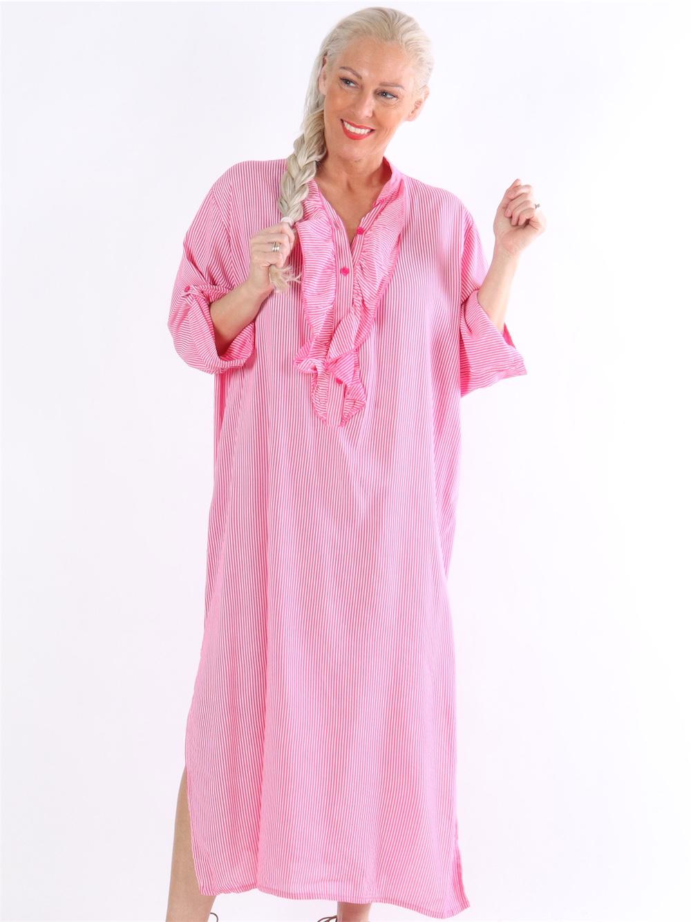 Bonita stripe - Stribet skjortekjole med flæser